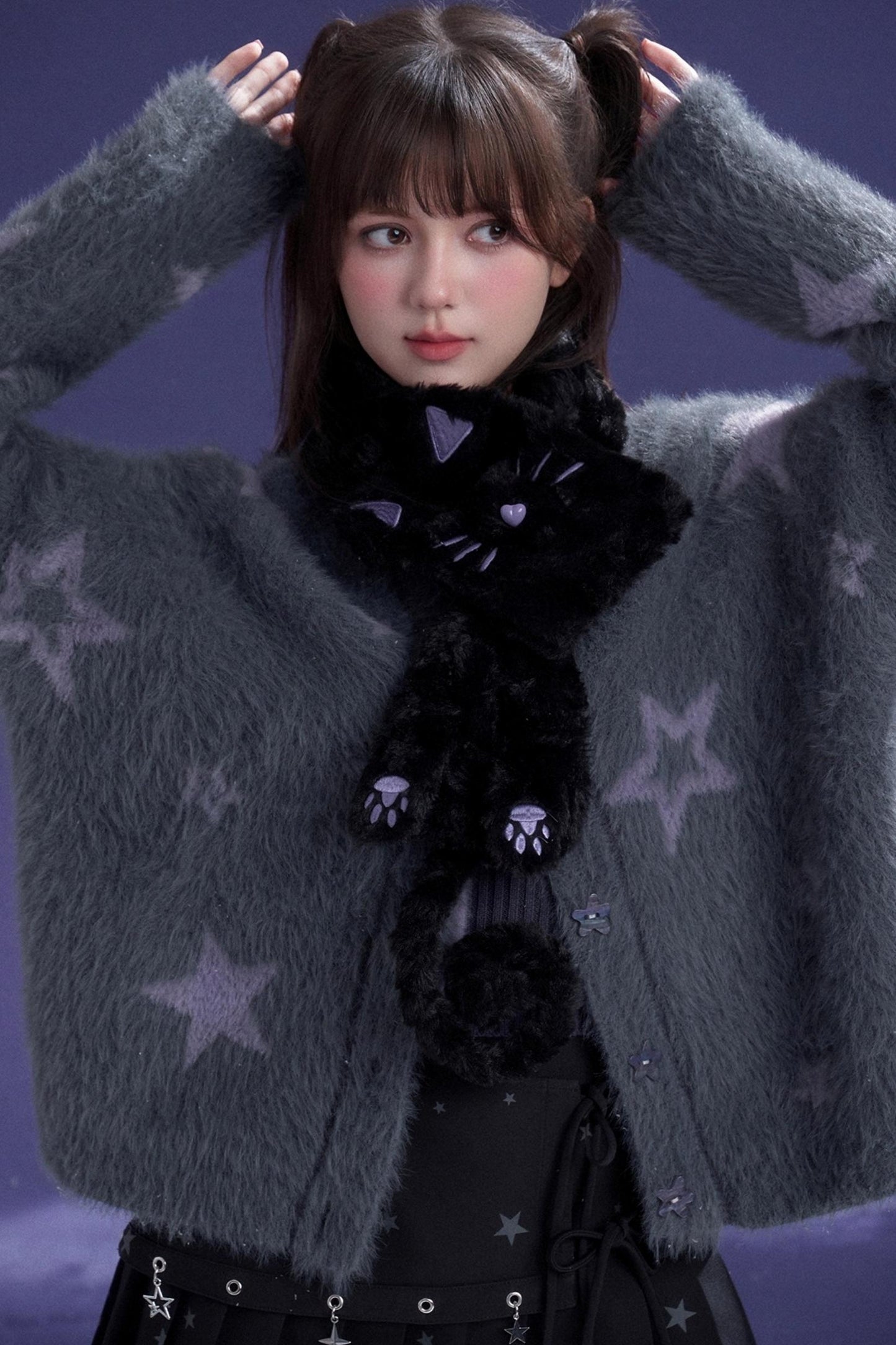 Gray Purple Star Plush Jacket Set-Up