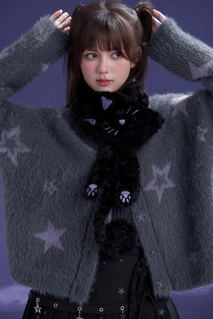 Gray Purple Star Plush Jacket Set-Up