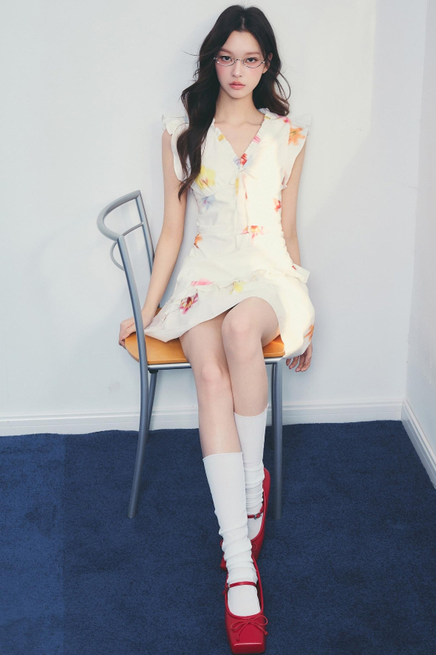 Floral V-Neck Ruffle Dress