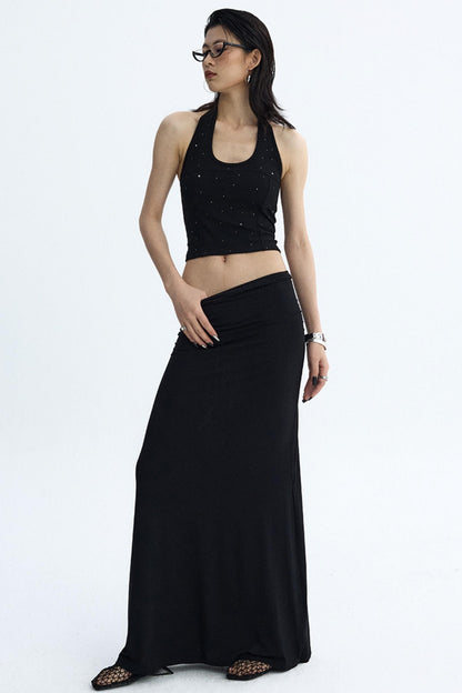 Black Draped Maxi Skirt