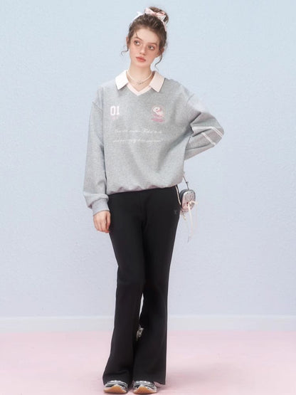 Ballet style embroidered jersey pullover sweater