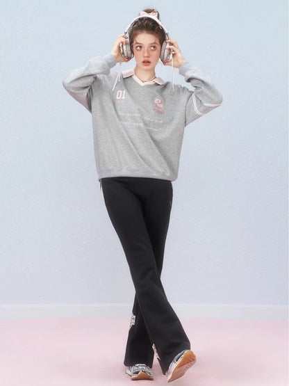 Ballet style embroidered jersey pullover sweater