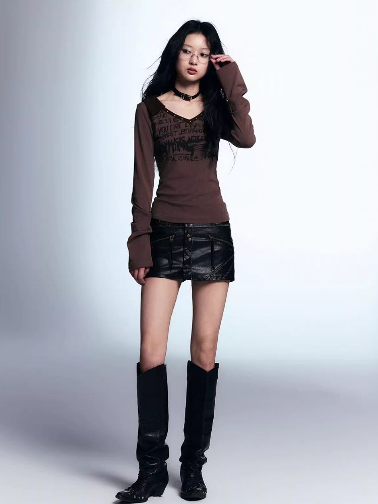 A-line leather short skirt