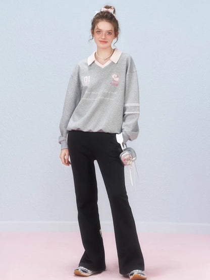 Ballet style embroidered jersey pullover sweater