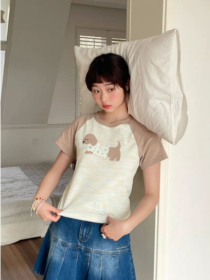 Embroidery Shoulder Sleeve Slim Short Top T-Shirt