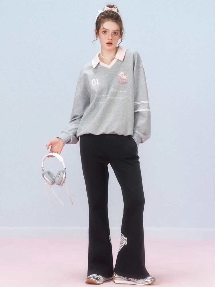 Ballet style embroidered jersey pullover sweater