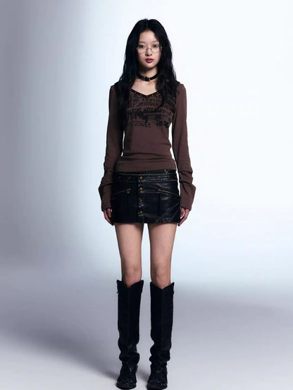 A-line leather short skirt