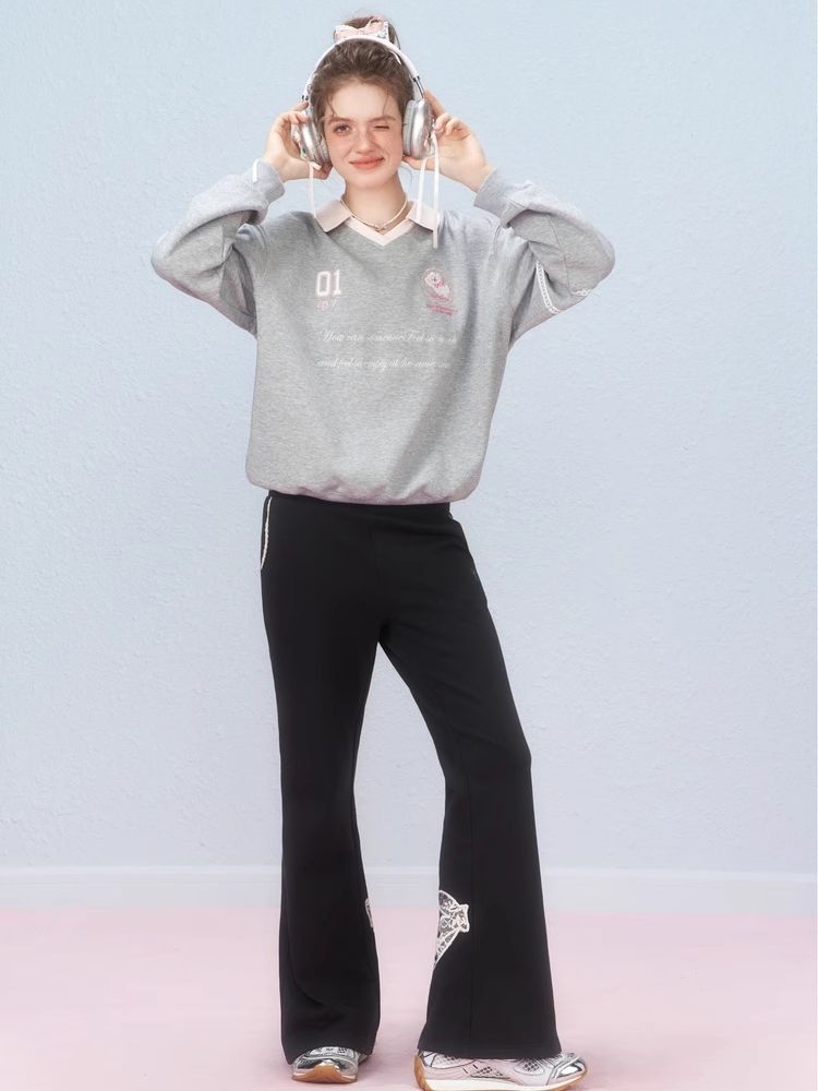 Ballet style embroidered jersey pullover sweater