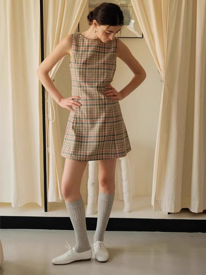 Plaid Classic One Neck Tank Skirt