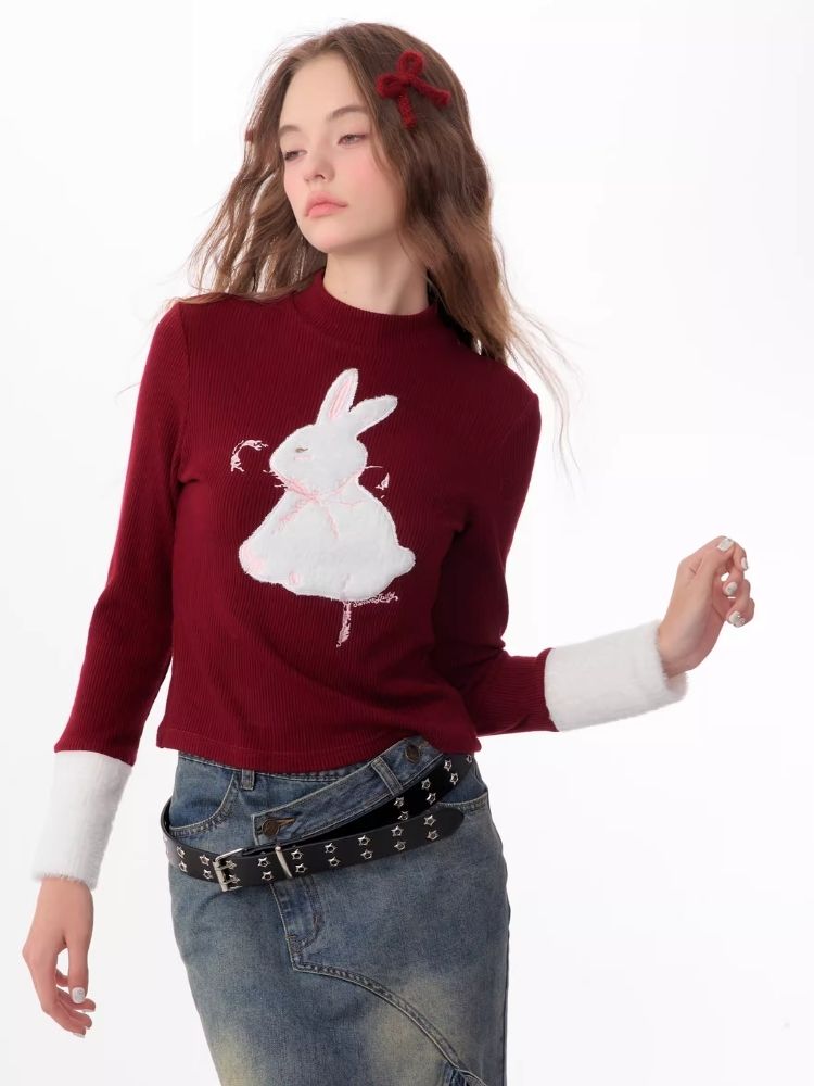 Plush Rabbit Red Bottom Knit Sweater