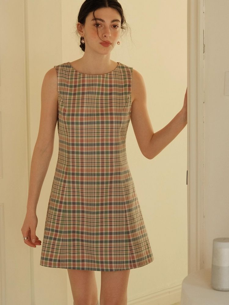 Plaid Classic One Neck Tank Skirt