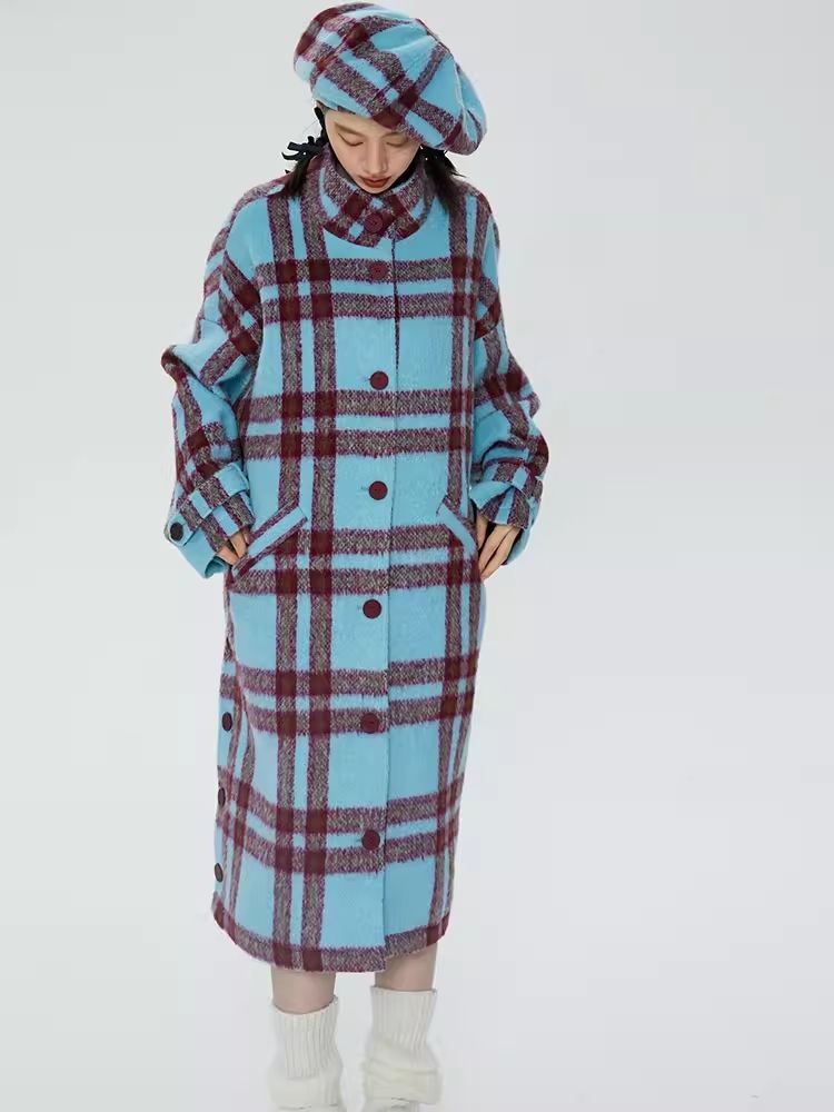 Tweed loose-fitting long coat