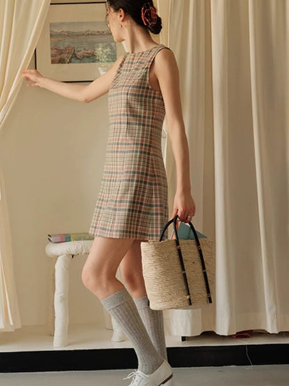 Plaid Classic One Neck Tank Skirt