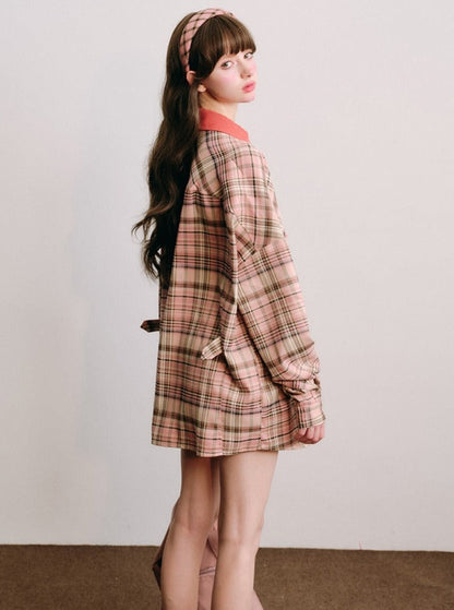 Plaid coat and skirt sets