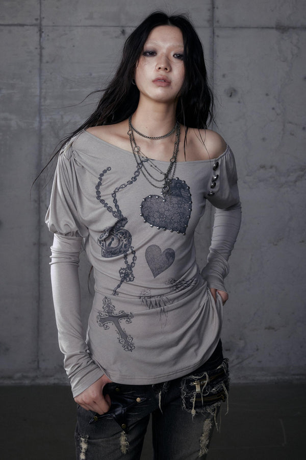 Puff Sleeve Punk Print Shirt