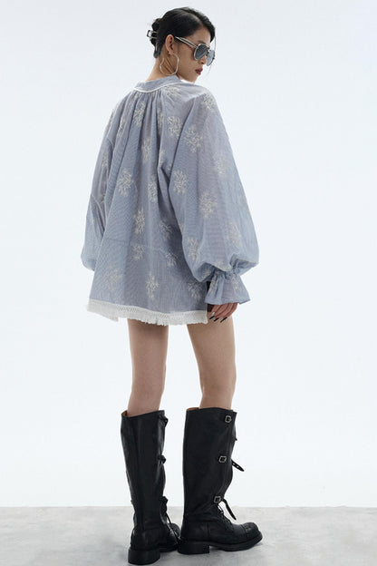 Tassel Stripe Embroidery Top