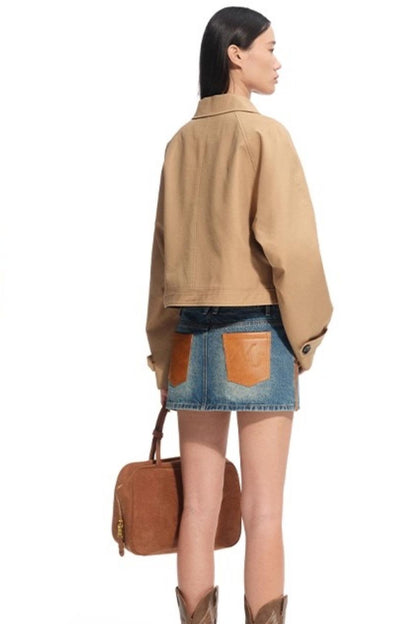 Modern Retro Twill Patchwork Hip Skirt