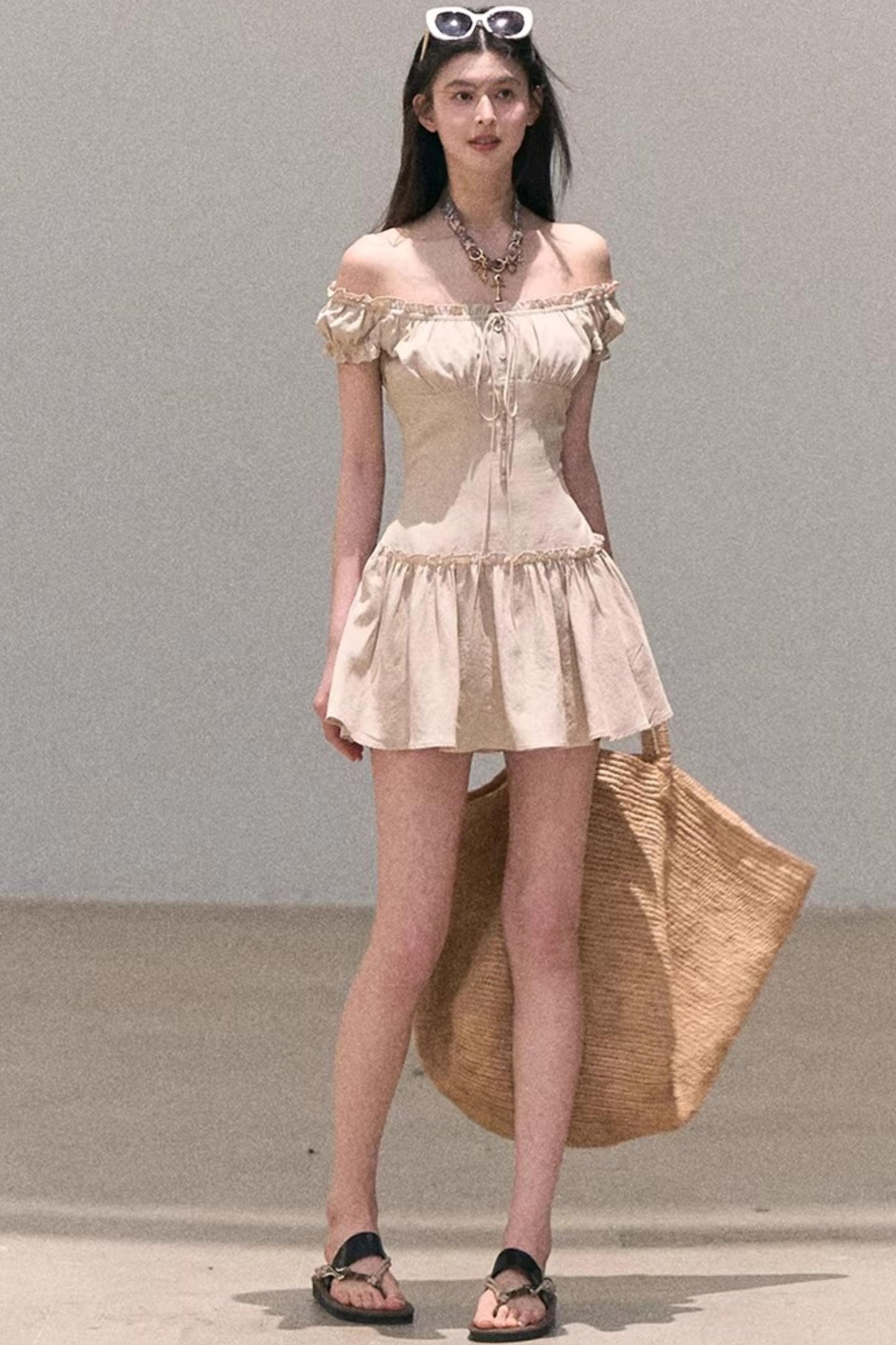 Lyocell Linen Puff Sleeve Dress