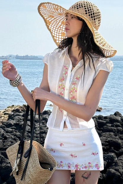 Elegant Floral Shirt And Skirt Set-Up