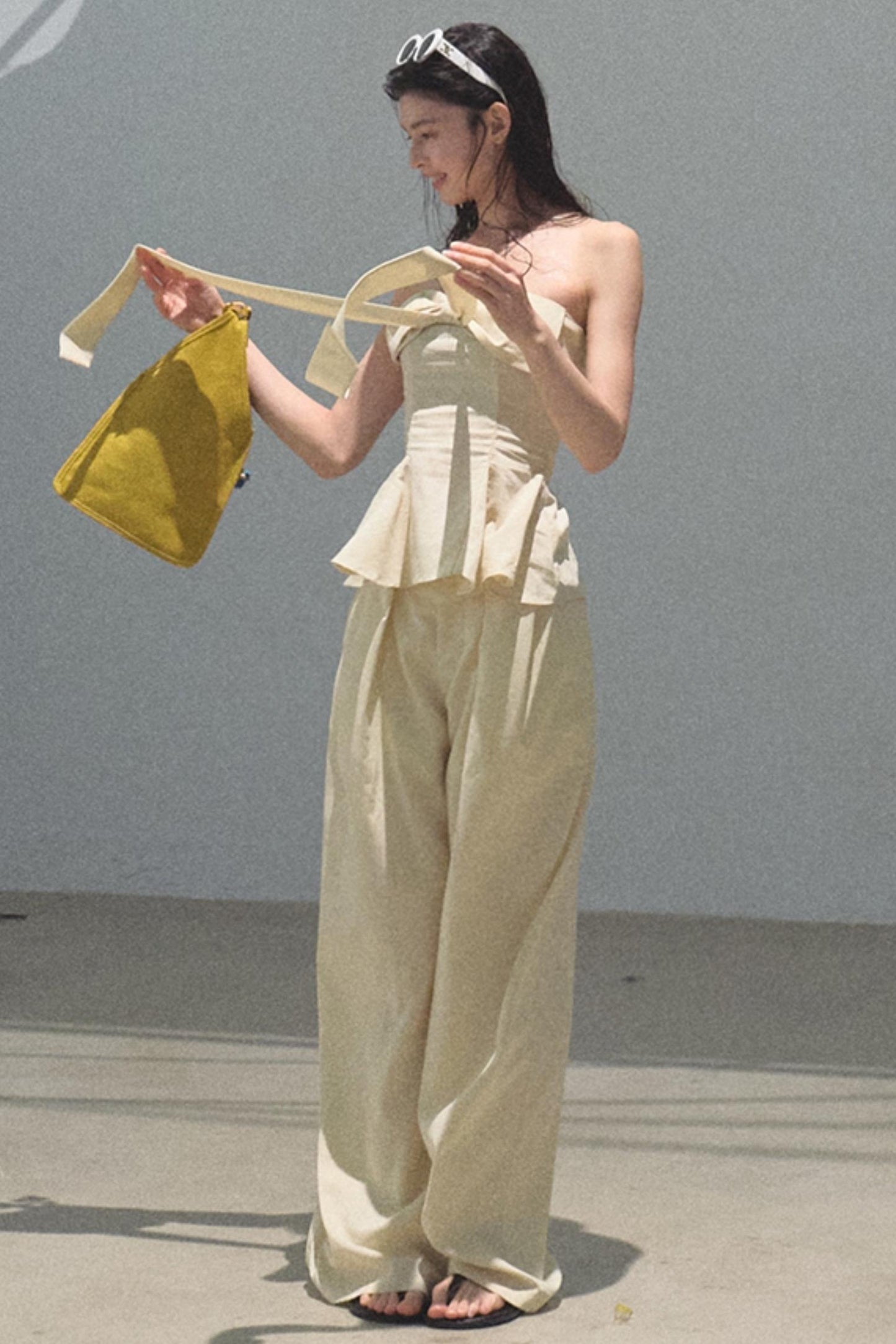 Eternal River Linen Bandeau Top & Wide-Leg Trousers Set-Up