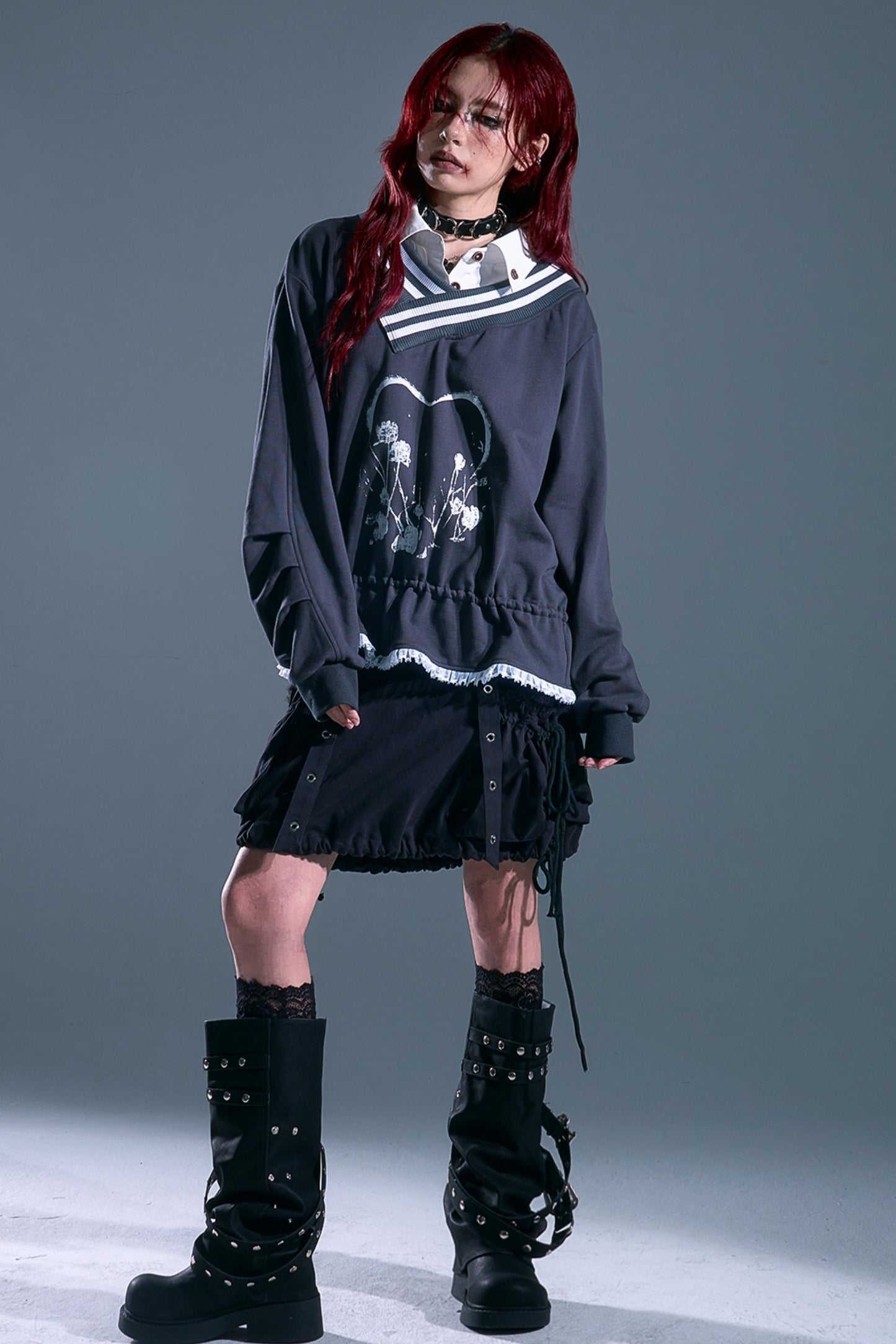 Vintage Punk Asymmetry Lace Sweatshirt