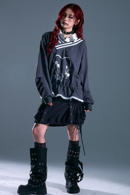 Vintage Punk Asymmetry Lace Sweatshirt