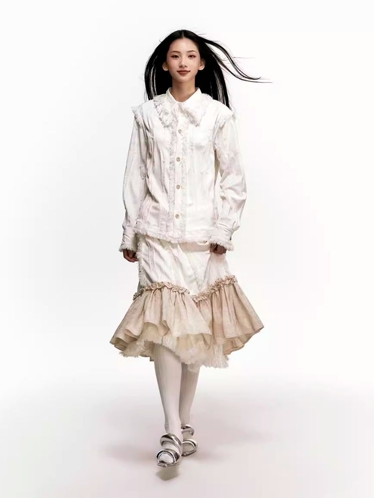 Fringed Mousse Pleated Shirt