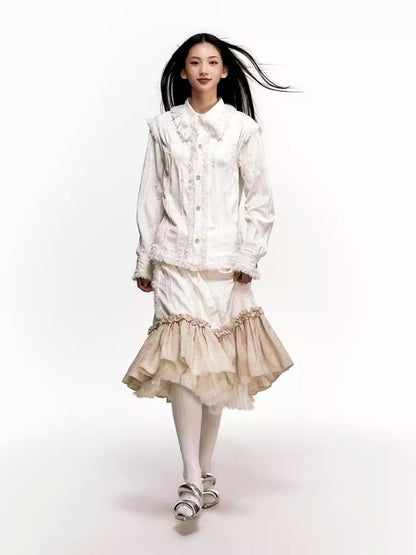 Fringed Mousse Pleated Shirt