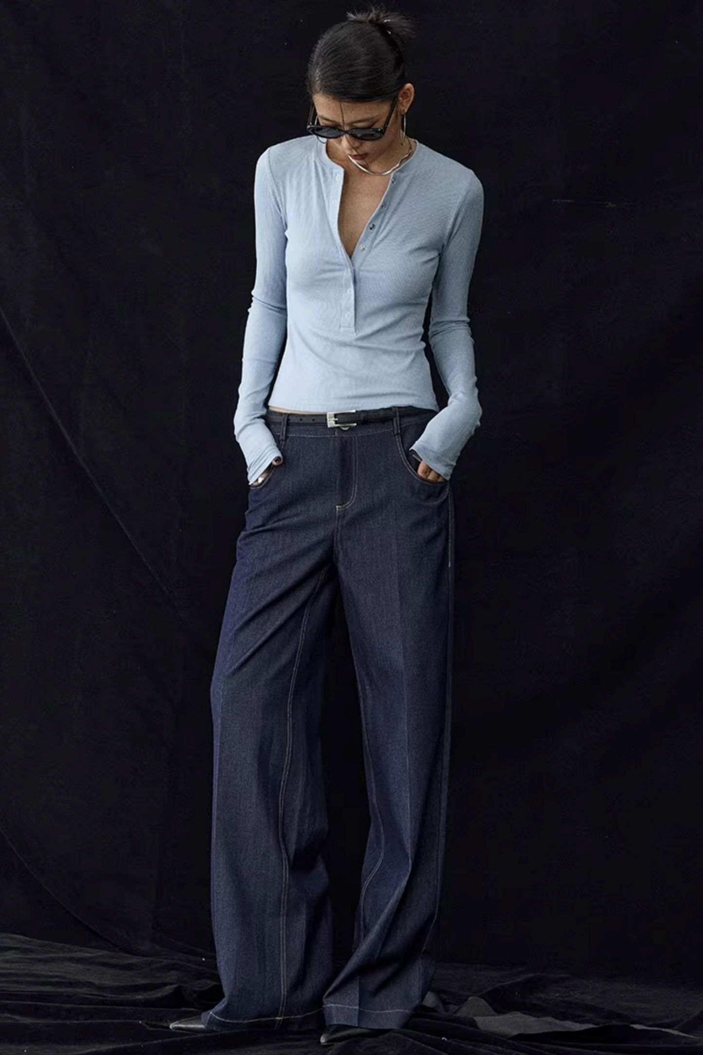 Henry Collar Knit Blouse
