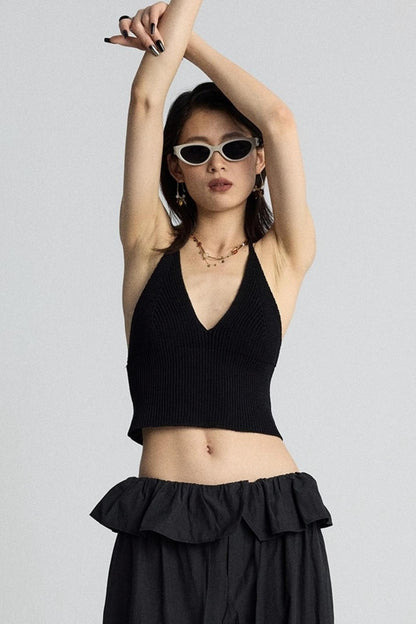 Orange V-Neck Knitted Vest