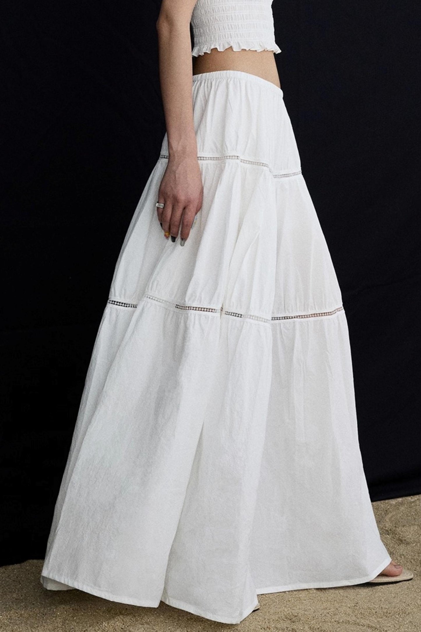 Elasticated White Long Skirt