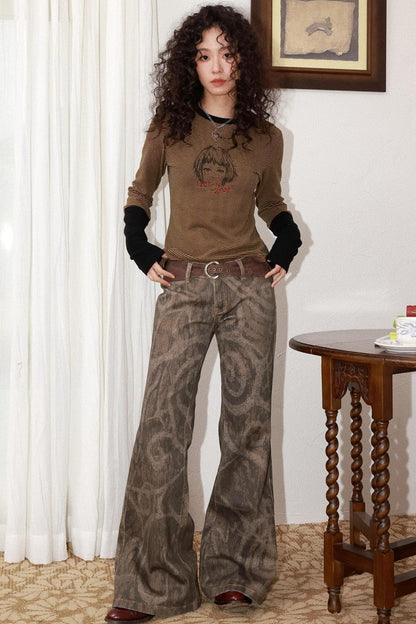 Tree Shadow Flared Denim Pants