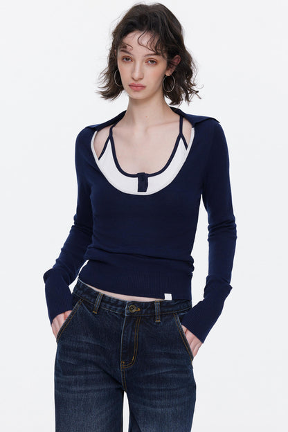 Color-Blocked Wool Knit Top Set-Up