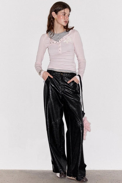 Slim Straight Leather Pants