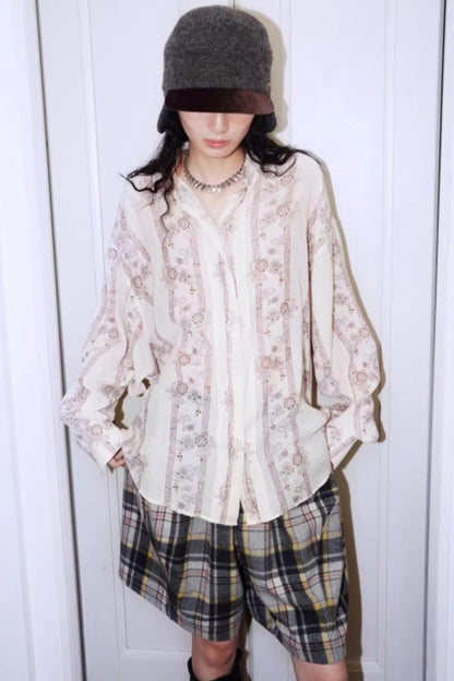 Vintage Pleated Loose Long Sleeve Shirt