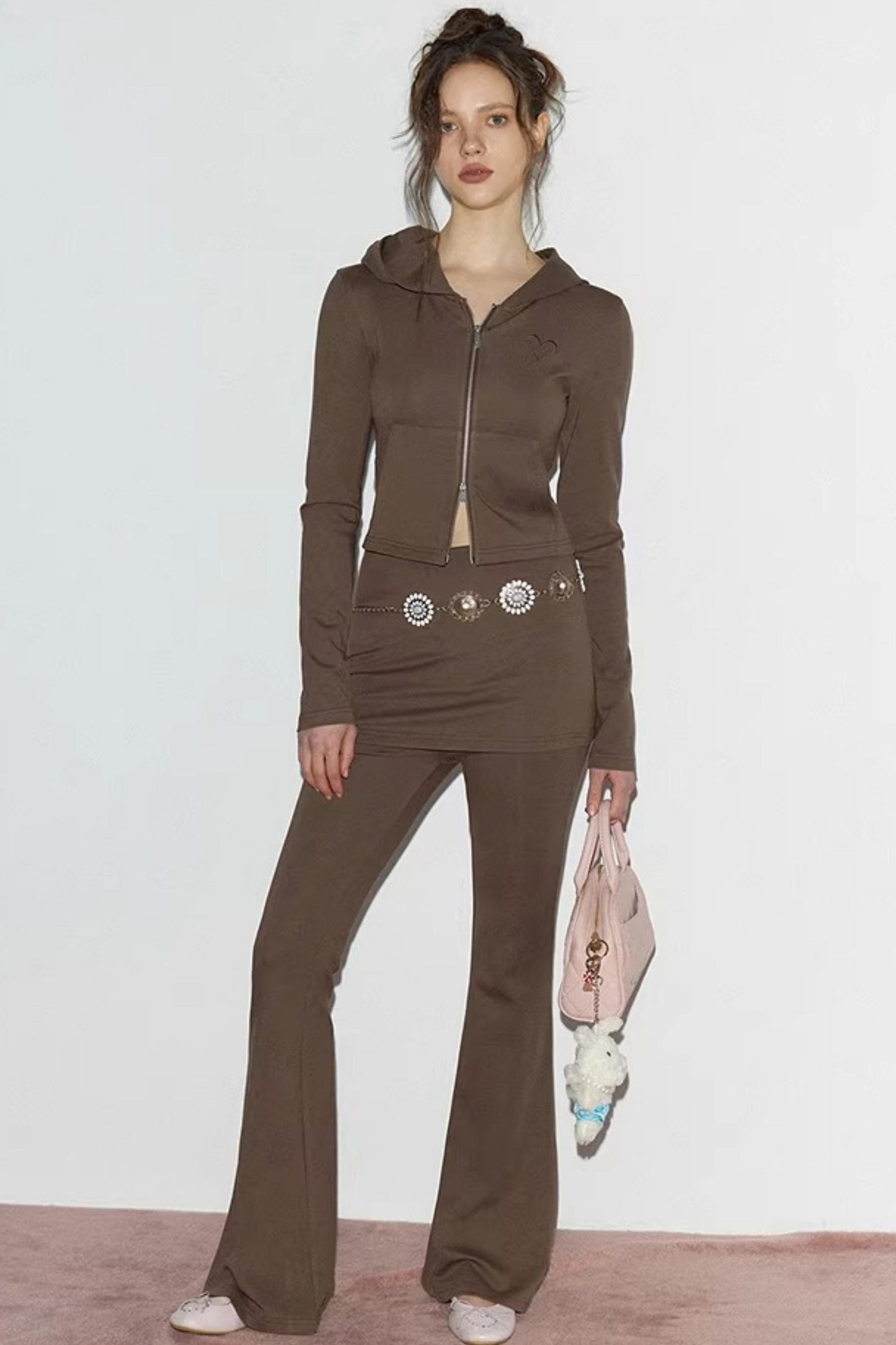 Heart Embroidery Hooded Sweatshirt Set-Up