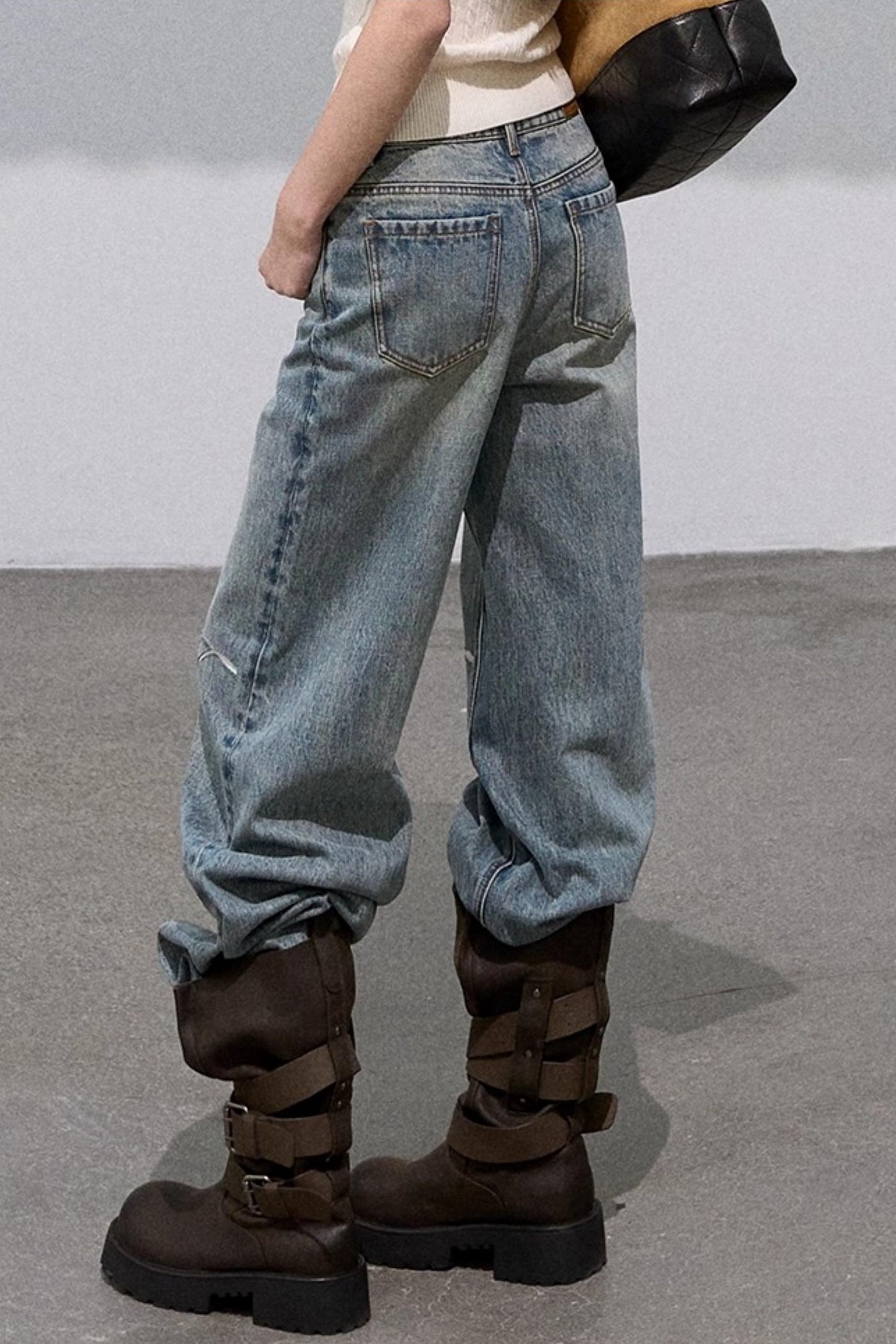 Laser-Cut Flower Vintage Wide-Leg Jeans