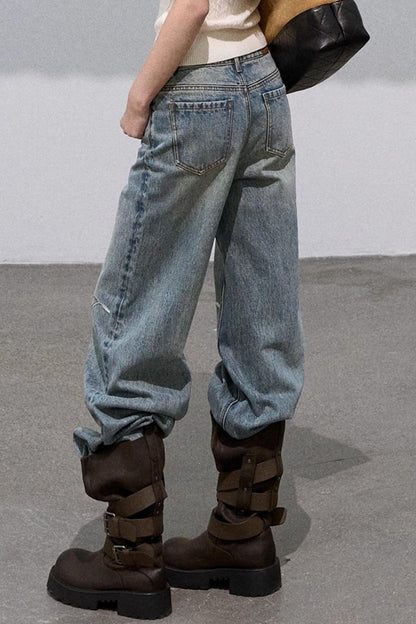 Laser-Cut Flower Vintage Wide-Leg Jeans