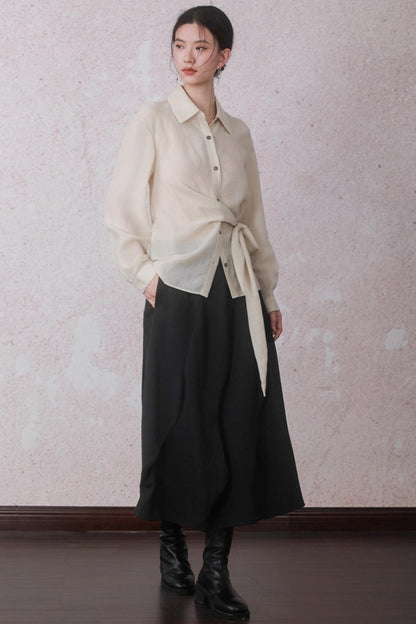 Apricot Color Strap Wrap Shirt