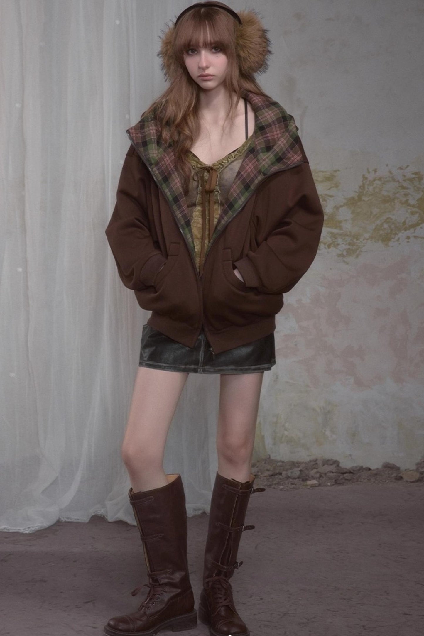 Sweet Lazy Plaid Sweatshirt Jacket