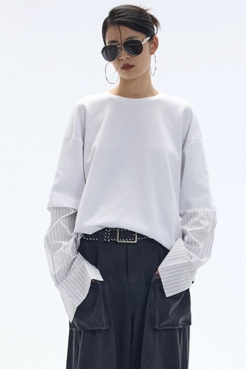 White Striped Crew Neck T-Shirt