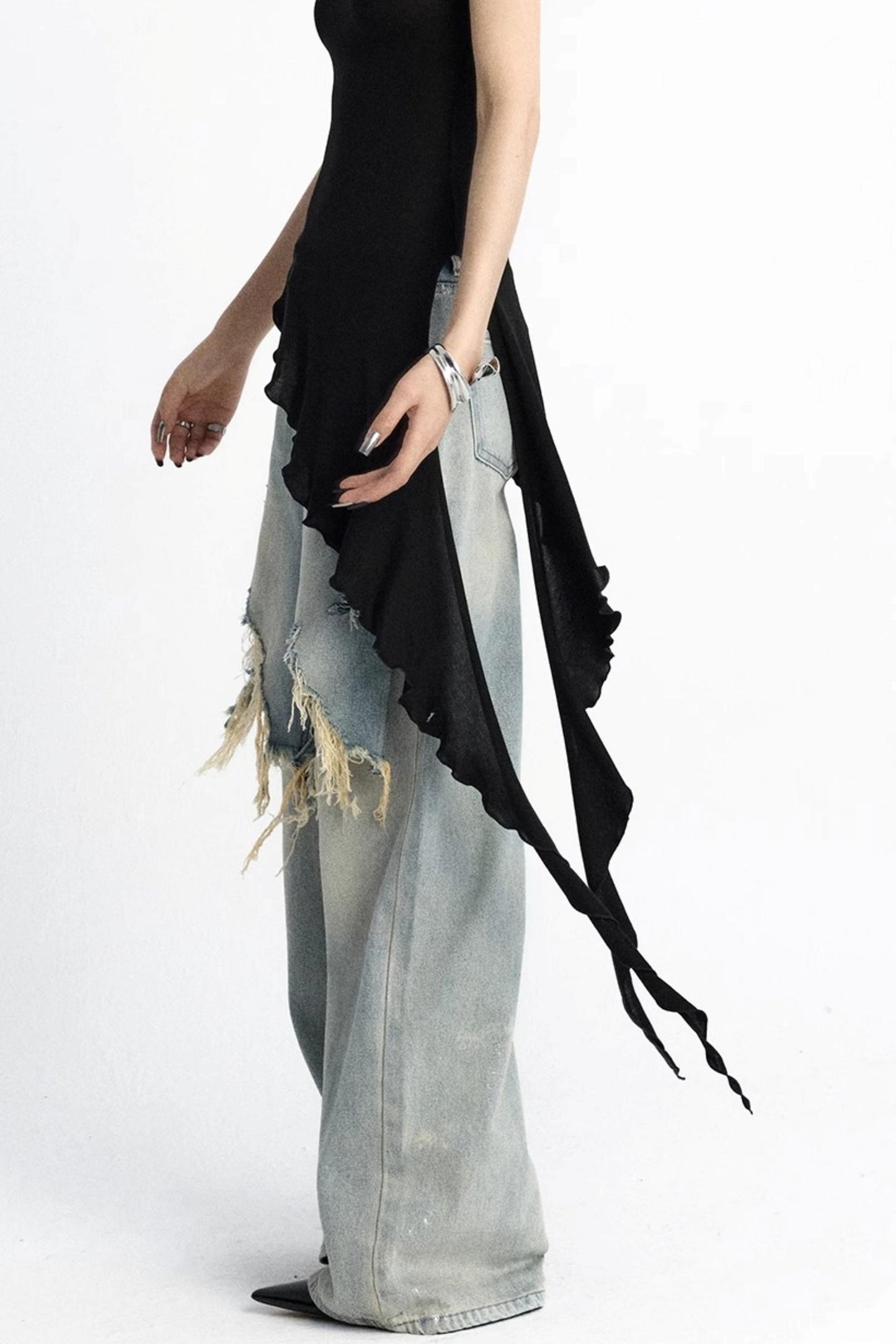 Black Ruffle Streamer Vest