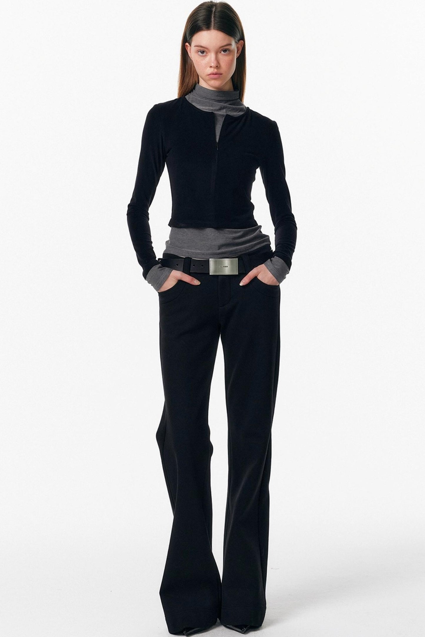 Velvet-Feel Color-Blocked Top