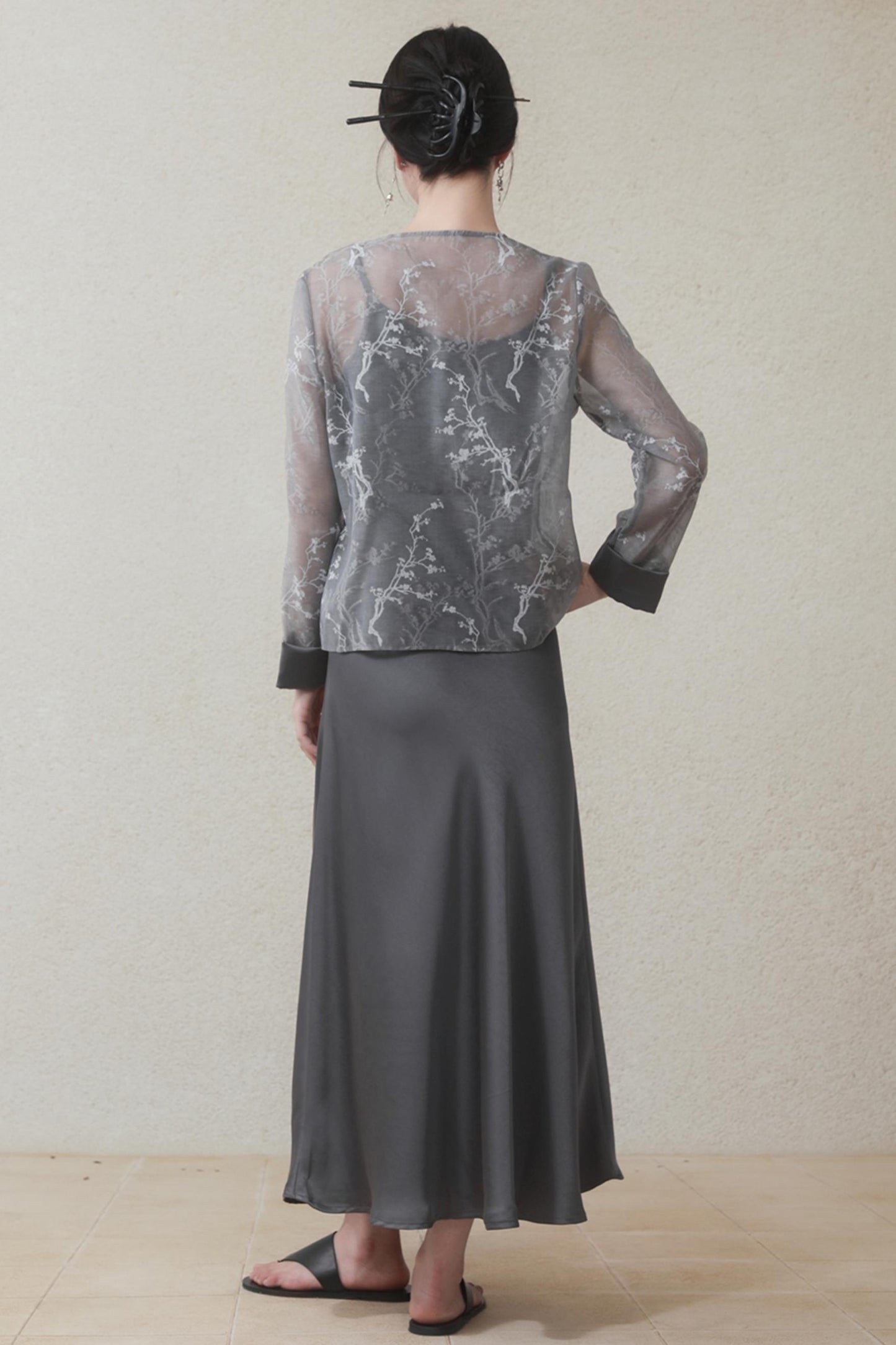 Plum Blossom Cardigan & Satin Dress Set