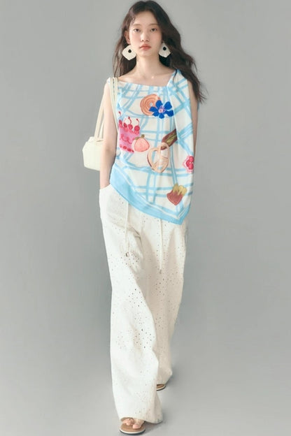 Bread Print Plaid Satin Slip Dress Set-Up