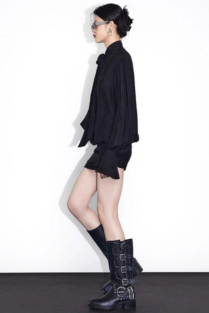 Streamer Black Drape Shirt Dress