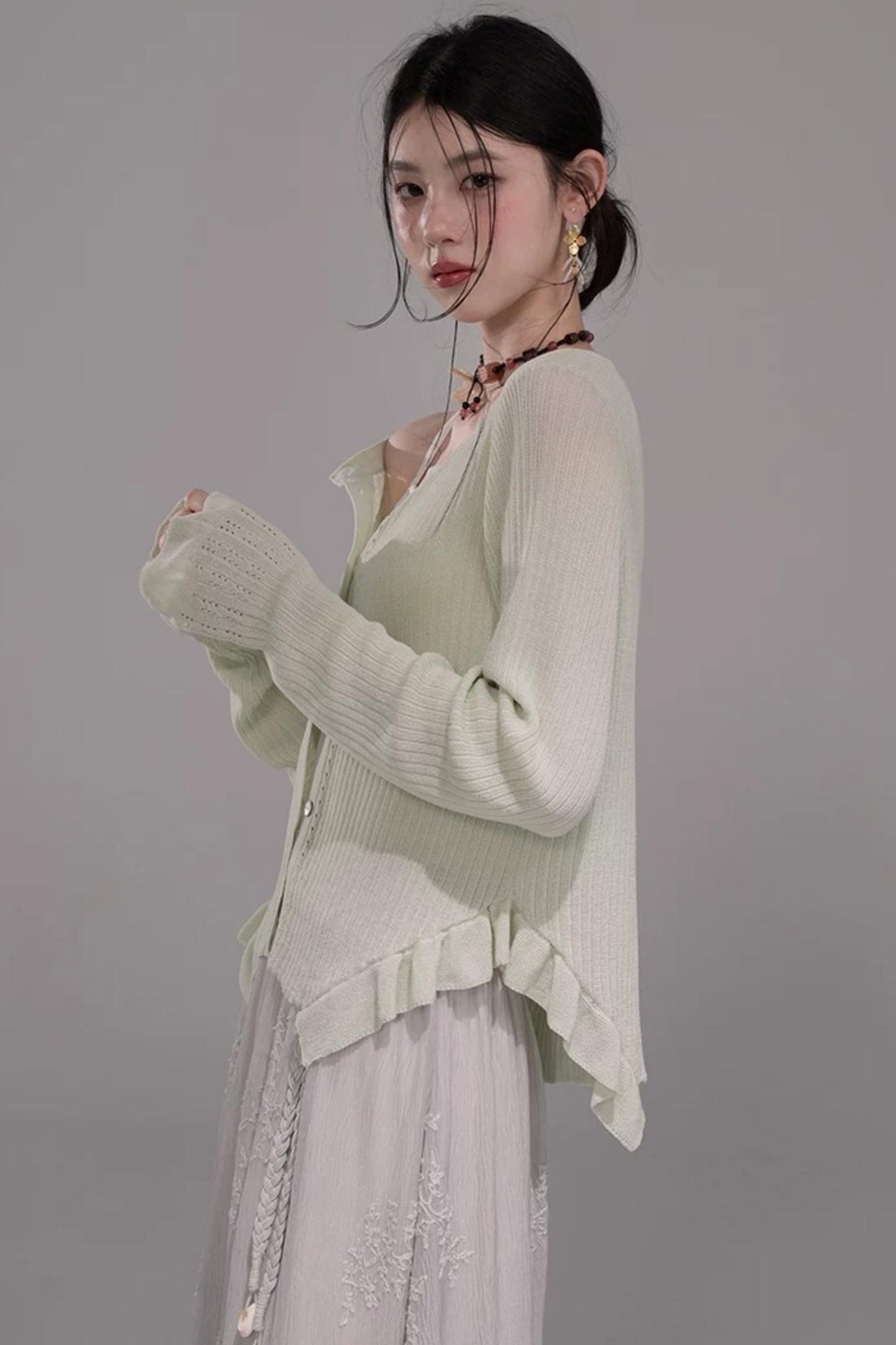 Cloud White Knit Cardigan Top