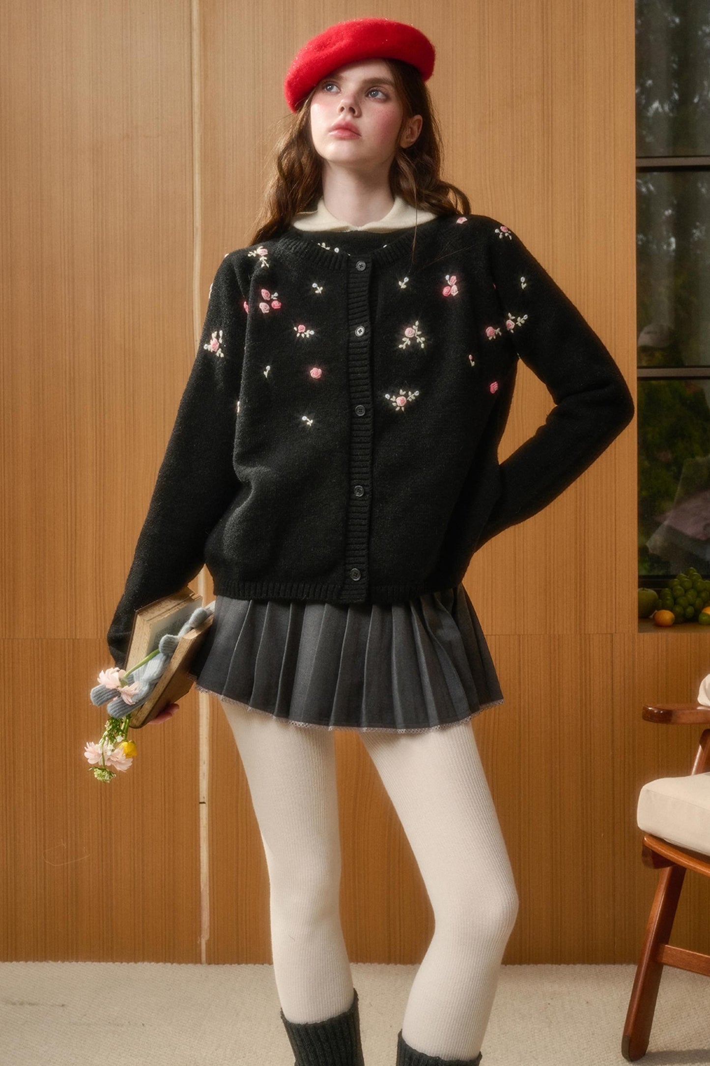 Embroidered Wool Floral Cardigan