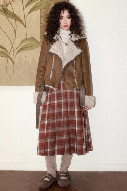 Earl Red Plaid Pleated Skirt Set-Up