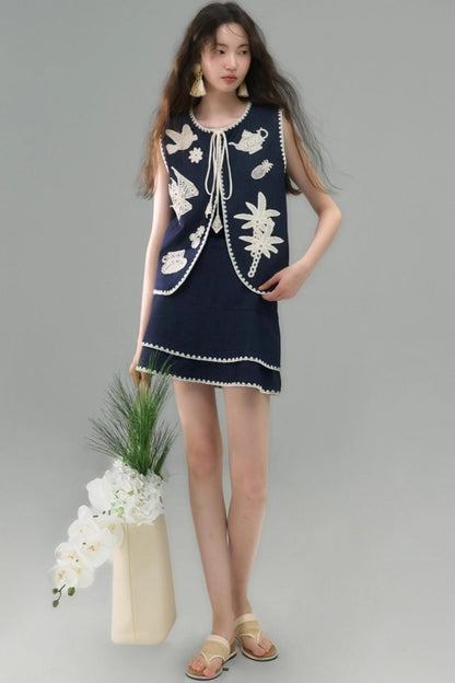 Island Tea Flower Embroidered Top & Skirt Set-Up